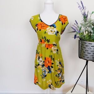 Anthropologie Green Silk Fit & Flare Dress